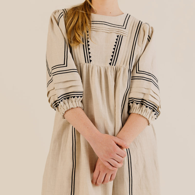 Women's Linen & Cotton Star Dress - Oat