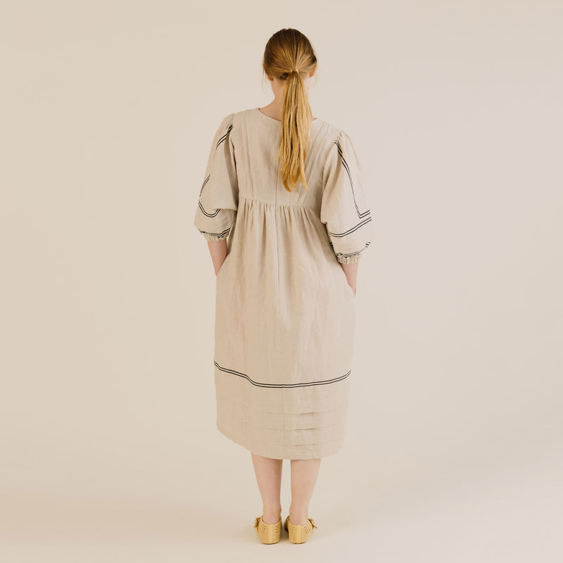 Women's Linen & Cotton Star Dress - Oat