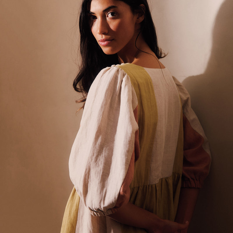 Women's Linen & Cotton Winnie Dress - Patchwork Mix
