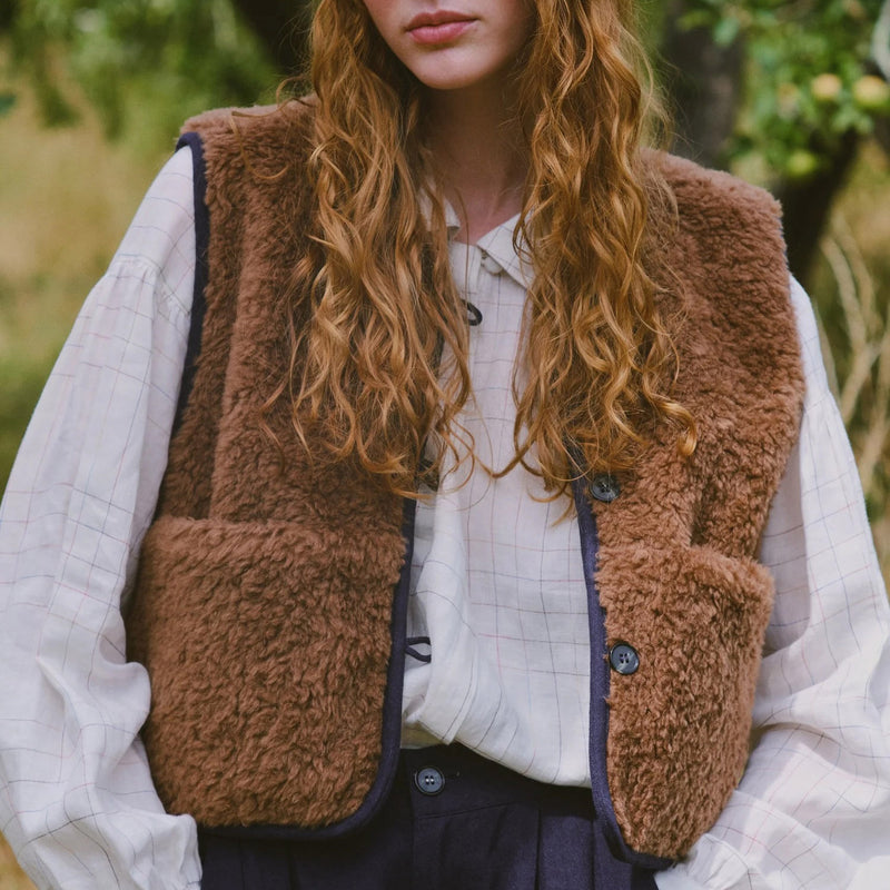Women's Reversible Teddy Wool Aida Vest - Brown