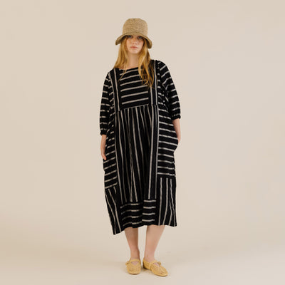 Women's Linen & Cotton Betsy Dress - Black Stripe