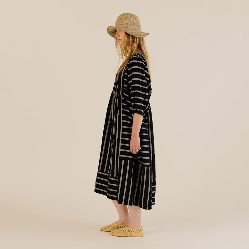 Women's Linen & Cotton Betsy Dress - Black Stripe