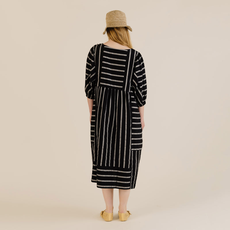 Women's Linen & Cotton Betsy Dress - Black Stripe