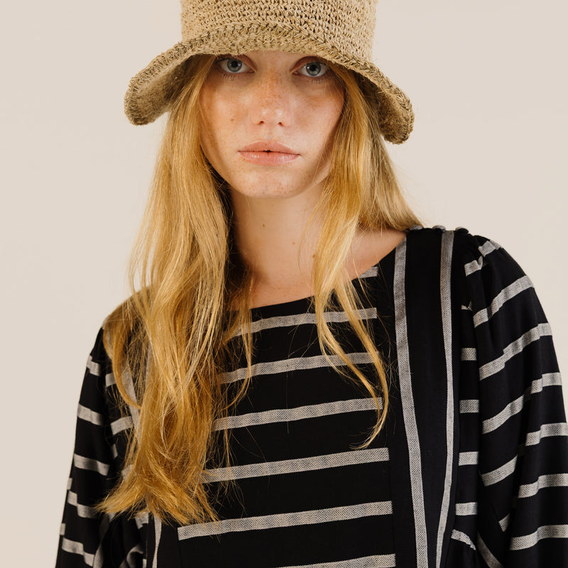 Women's Linen & Cotton Betsy Dress - Black Stripe