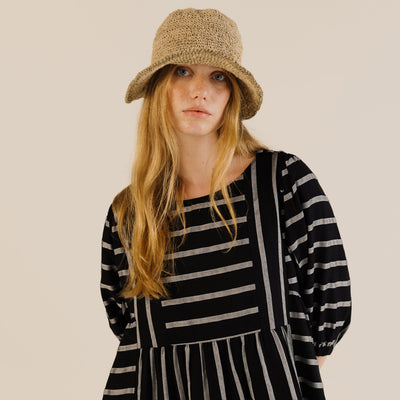 Women's Linen & Cotton Betsy Dress - Black Stripe