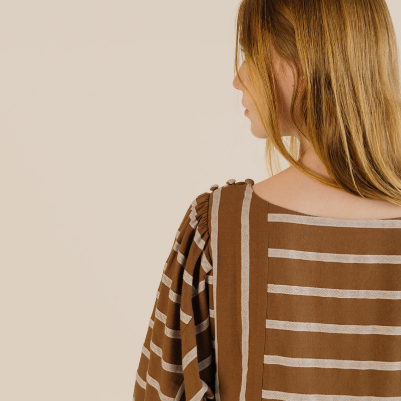 Women's Linen & Cotton Betsy Dress - Toffee Stripe