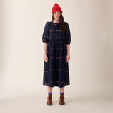 Women's Linen/Cotton Tessa Dress - Indigo Embroidered