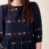 Women's Linen/Cotton Tessa Dress - Indigo Embroidered