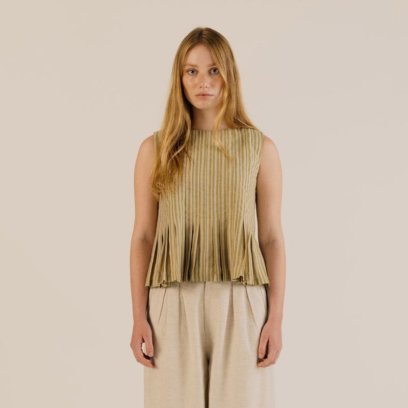 Women's Cotton Minnie Top - Ochre Stripe