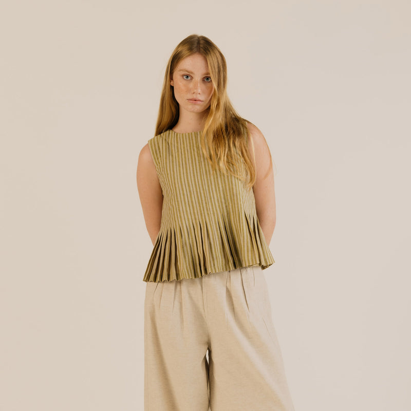 Women's Cotton Minnie Top - Ochre Stripe