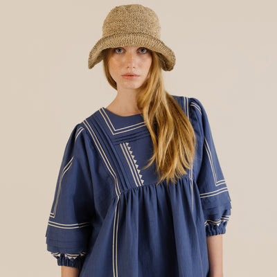 Women's Linen & Cotton Star Dress - Mid Blue