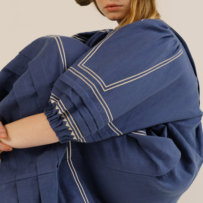 Women's Linen & Cotton Star Dress - Mid Blue