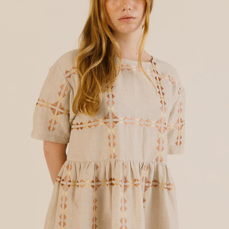 Women's Linen & Cotton Una Dress - Oat Emblem