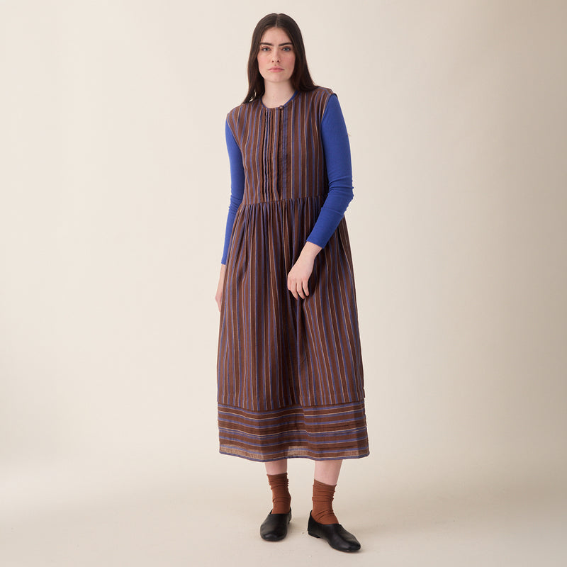 Women's Cotton/Linen Maisie Dress - Chocolate Stripe