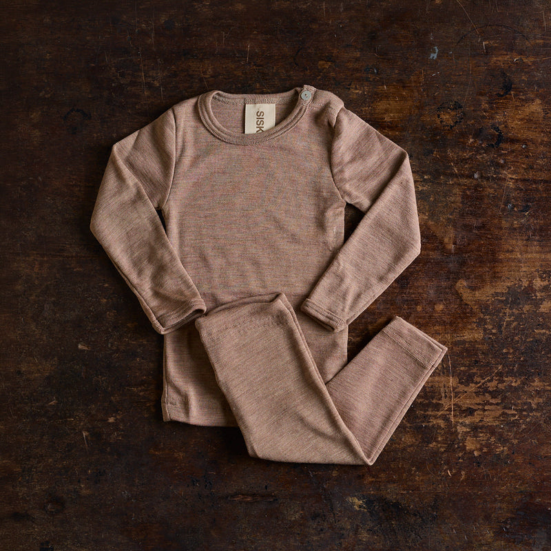 Lark Top & Finch Leggings Baby Set - Merino Wool & Silk - Warm Driftwood
