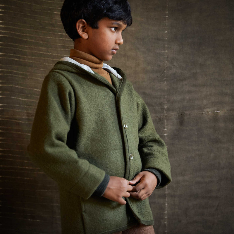 Baby & Kids Boiled Merino Wool Jacket - Olive