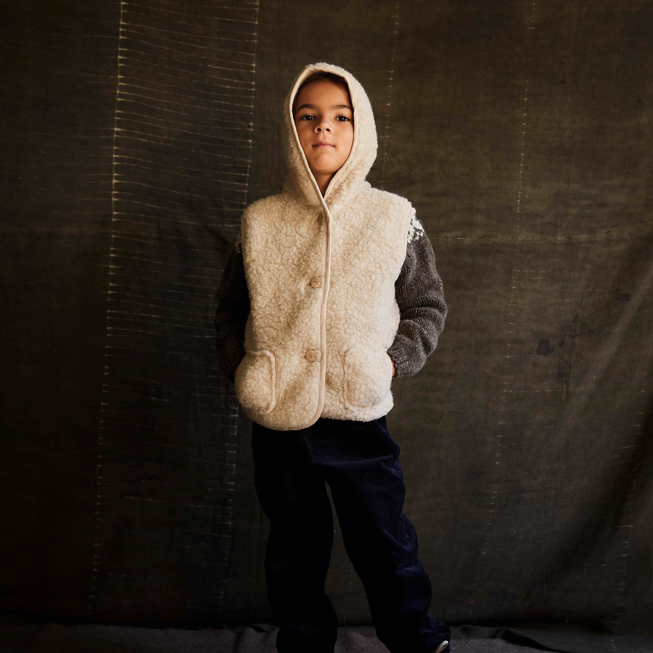 Baby/Children's Wool Teddy Fleece Vest in beige - sizes 1-12 years