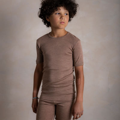 Smew Kids Top - Merino Wool & Silk - Warm Driftwood