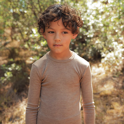 Lark Baby & Kids Top - Merino Wool & Silk - Warm Driftwood