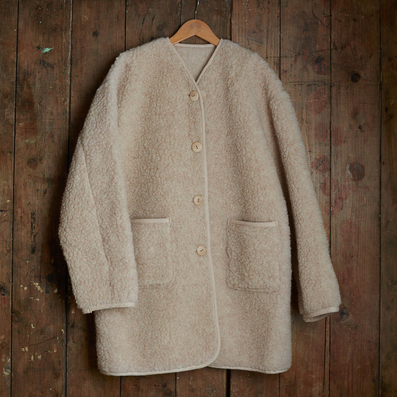 Women’s Wool Teddy Fleece Coat in beige - sizes Small to XL – MamaOwl