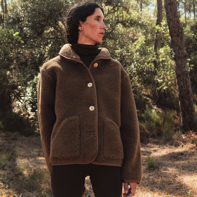 Oryx Women's Jacket - Wool Teddy Fleece - Pecan