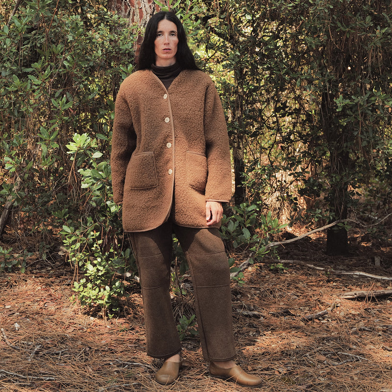 Sika Women's Coat - Wool Teddy Fleece - Nutmeg