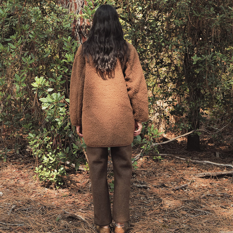 Sika Women's Coat - Wool Teddy Fleece - Nutmeg