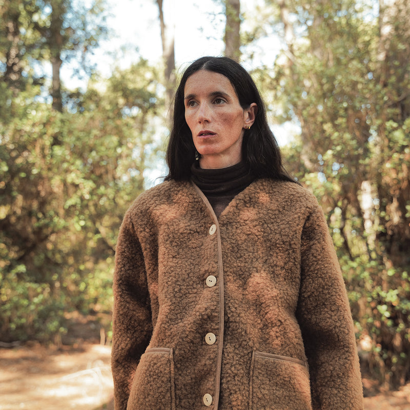 Sika Women's Coat - Wool Teddy Fleece - Nutmeg