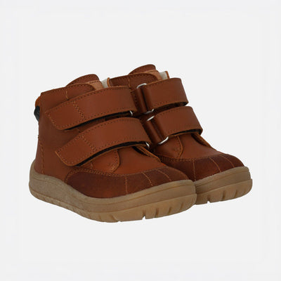 Toddler Leather Wool Lined Waterproof Velcro Boots - Cognac