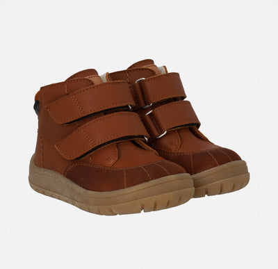 Toddler Leather Wool Lined Waterproof Velcro Boots - Cognac