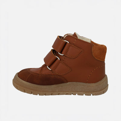 Toddler Leather Wool Lined Waterproof Velcro Boots - Cognac