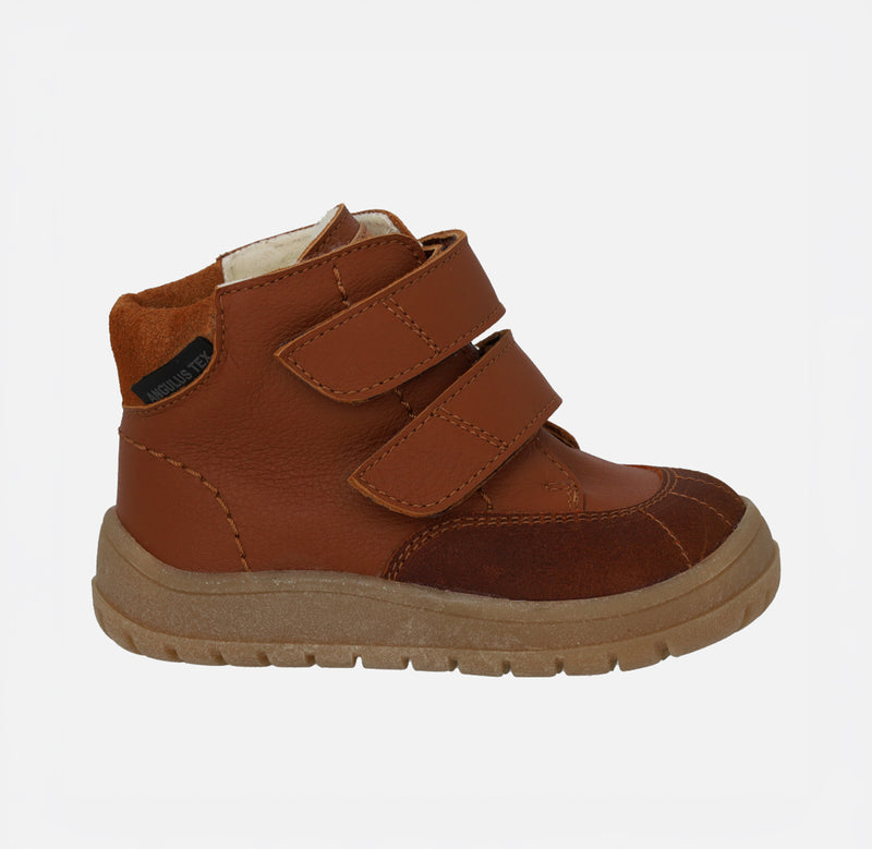 Toddler Leather Wool Lined Waterproof Velcro Boots - Cognac
