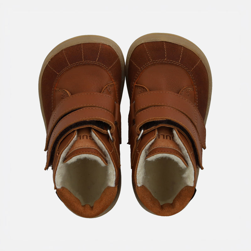 Toddler Leather Wool Lined Waterproof Velcro Boots - Cognac