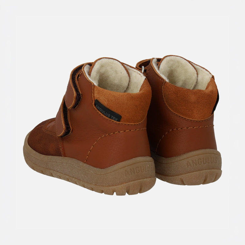 Toddler Leather Wool Lined Waterproof Velcro Boots - Cognac