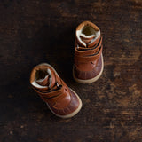 Toddler Leather Wool Lined Waterproof Velcro Boots - Cognac