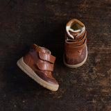 Toddler Leather Wool Lined Waterproof Velcro Boots - Cognac