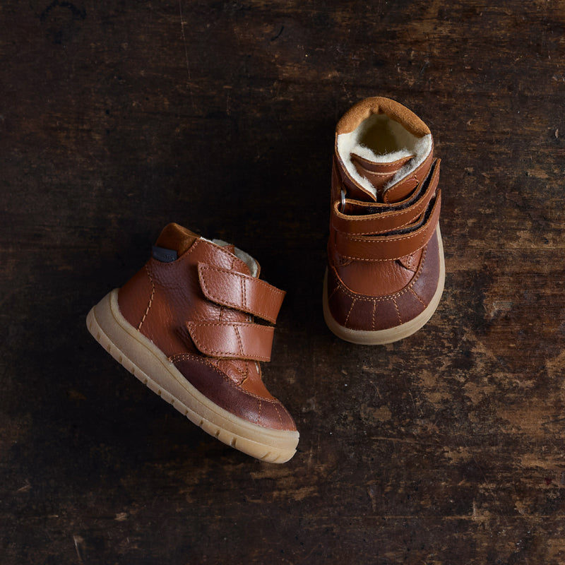 Toddler Leather Wool Lined Waterproof Velcro Boots - Cognac