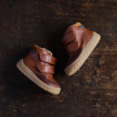 Toddler Leather Wool Lined Waterproof Velcro Boots - Cognac