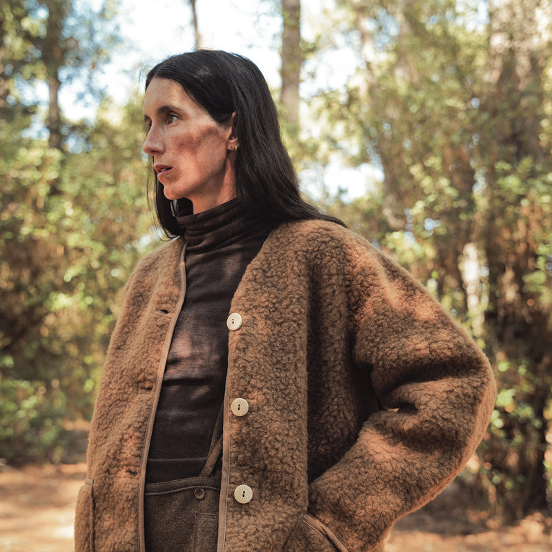 Sika Women's Coat - Wool Teddy Fleece - Nutmeg