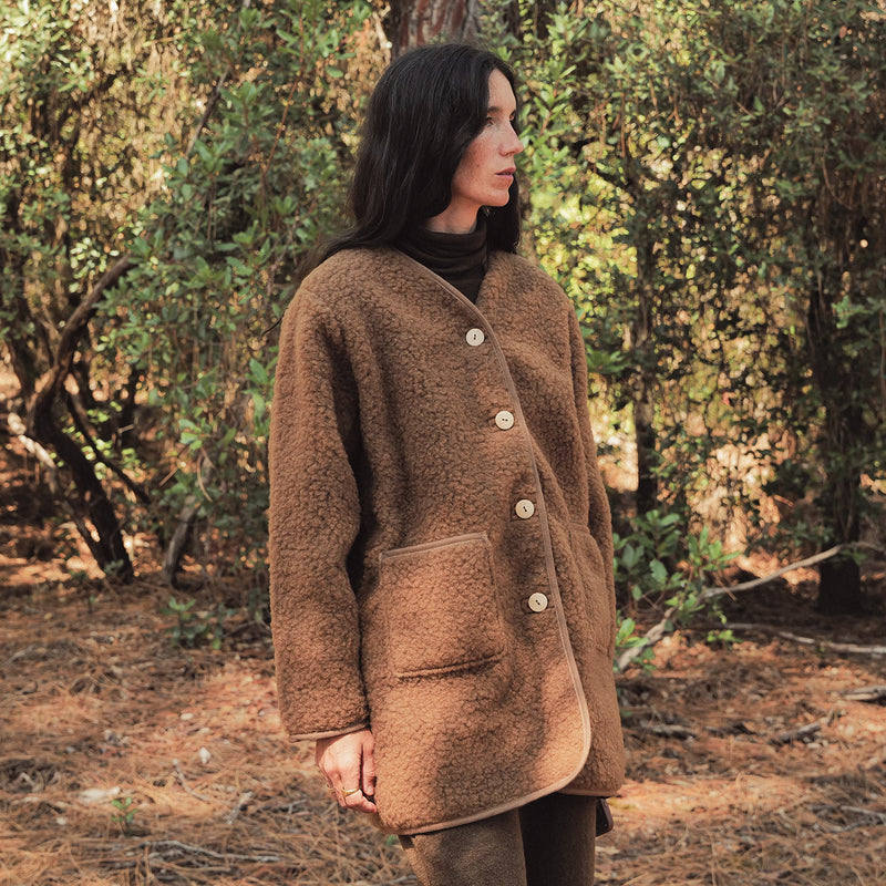Sika Women's Coat - Wool Teddy Fleece - Nutmeg