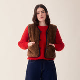 Women's Reversible Teddy Wool Aida Vest - Brown