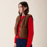 Women's Reversible Teddy Wool Aida Vest - Brown