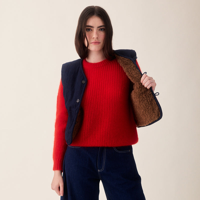 Women's Reversible Teddy Wool Aida Vest - Brown