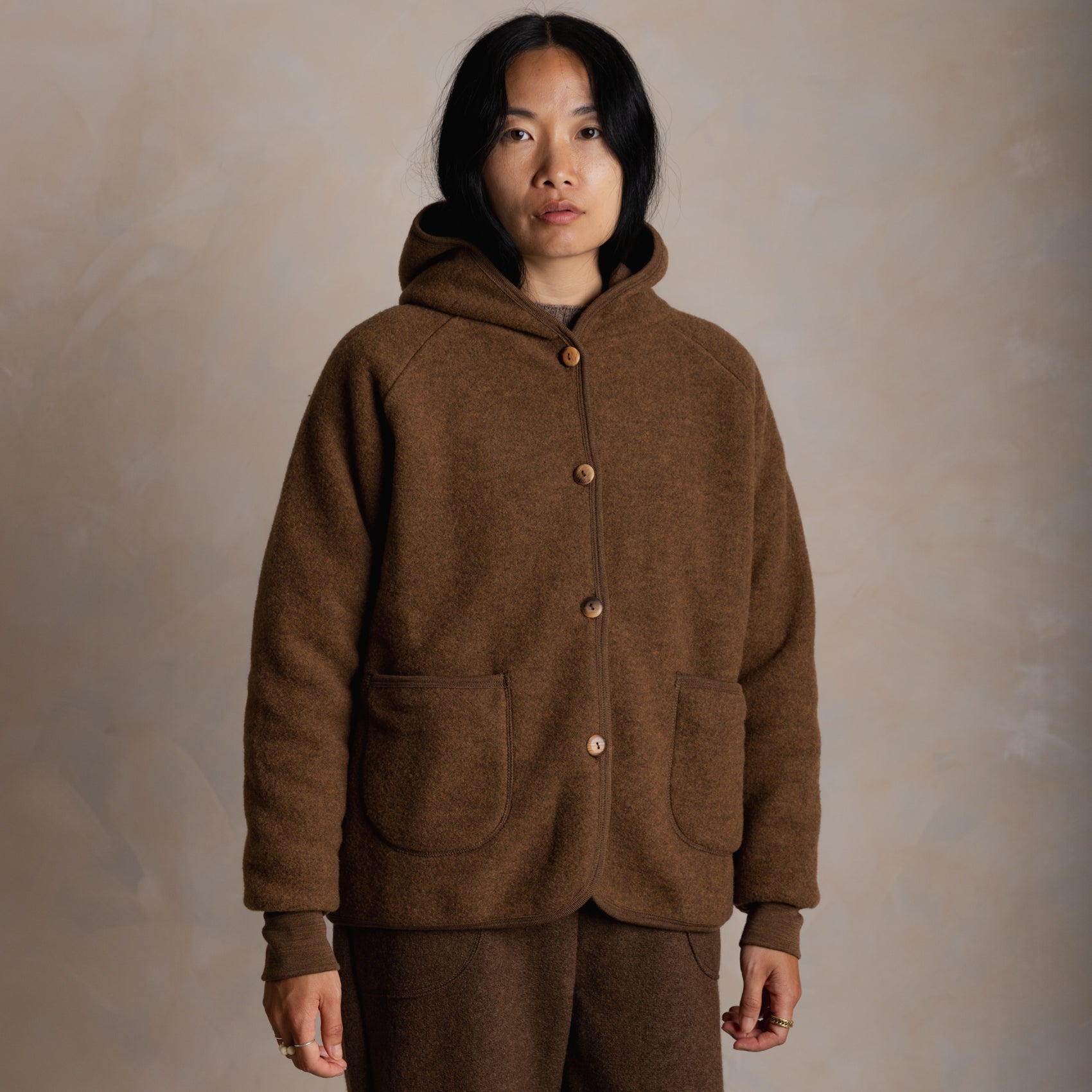 Women's Merino Wool Fleece Jcket in brown - sizes UK6-16 / EU34-44