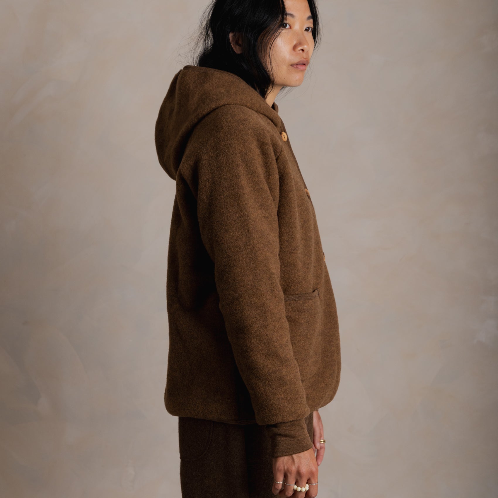 Women's Merino Wool Fleece Jcket in brown - sizes UK6-16 / EU34-44
