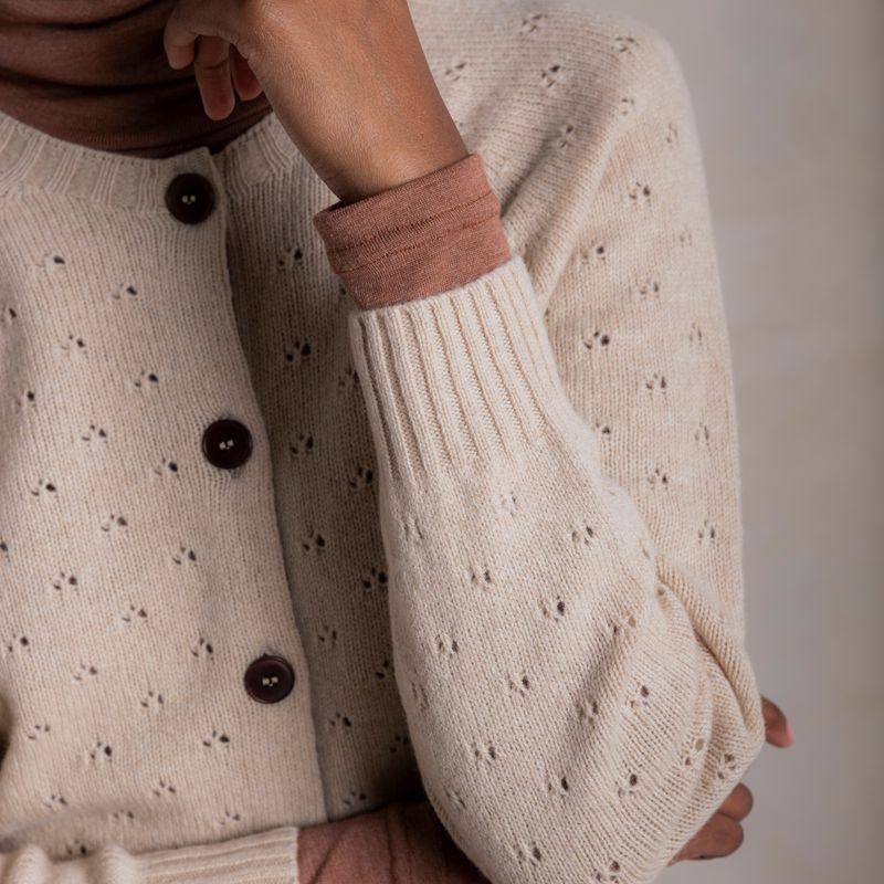 Cloud Women’s Pointelle Cardigan - Superfine Lambswool - Oat