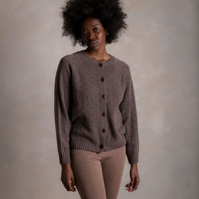 Cloud Women’s Pointelle Cardigan - Superfine Lambswool - Timber