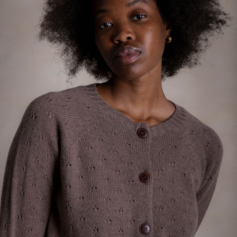 Cloud Women’s Pointelle Cardigan - Superfine Lambswool - Timber