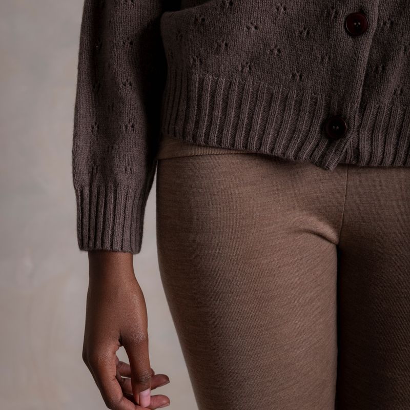 Cloud Women’s Pointelle Cardigan - Superfine Lambswool - Timber