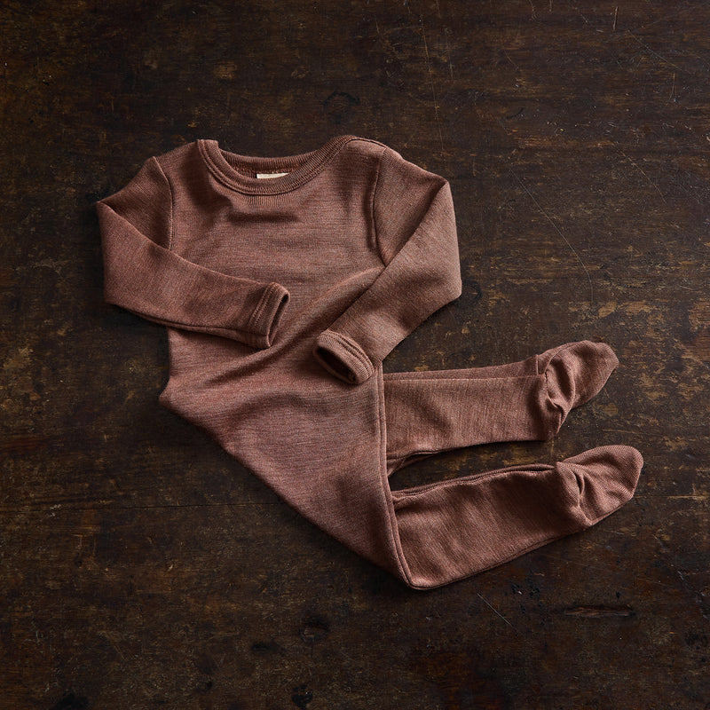 Kea Baby Pyjamas - Merino Wool & Silk - Russet